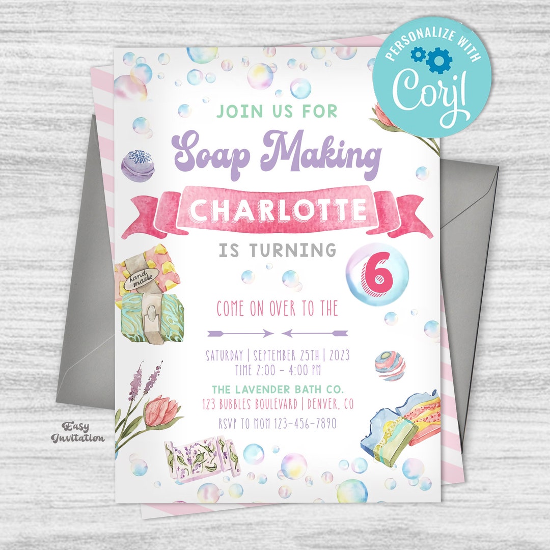 Soap Making Party Invitation, Pastel Party, Soap Making Birthday