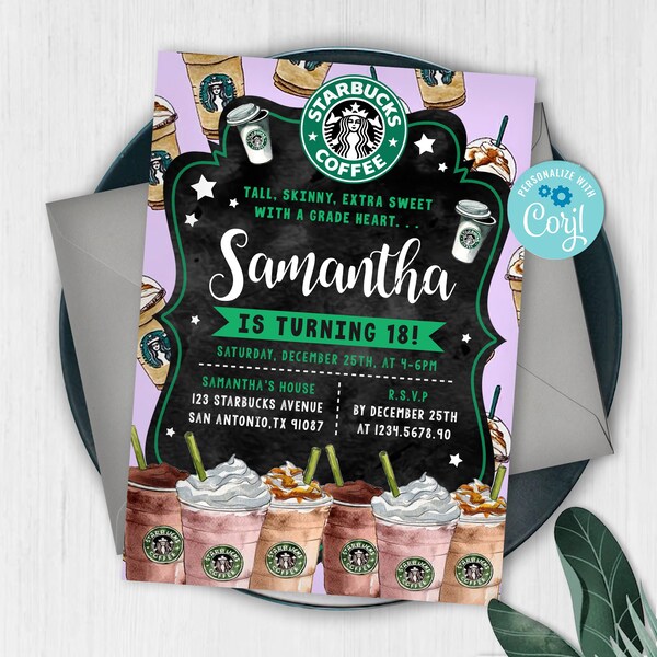 Starbucks Invitation, Starbucks Birthday Invitation, Starbucks Party Invitation, Coffee Invitation, Coffee Latte Party, Cafe Party