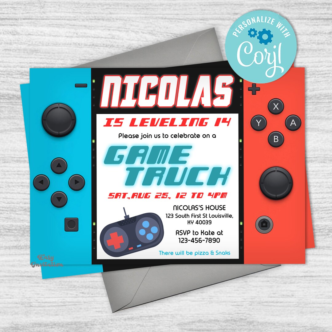 Controller Invites Video Game Birthday, Game Controller Invitation, Video Game Invitation ...