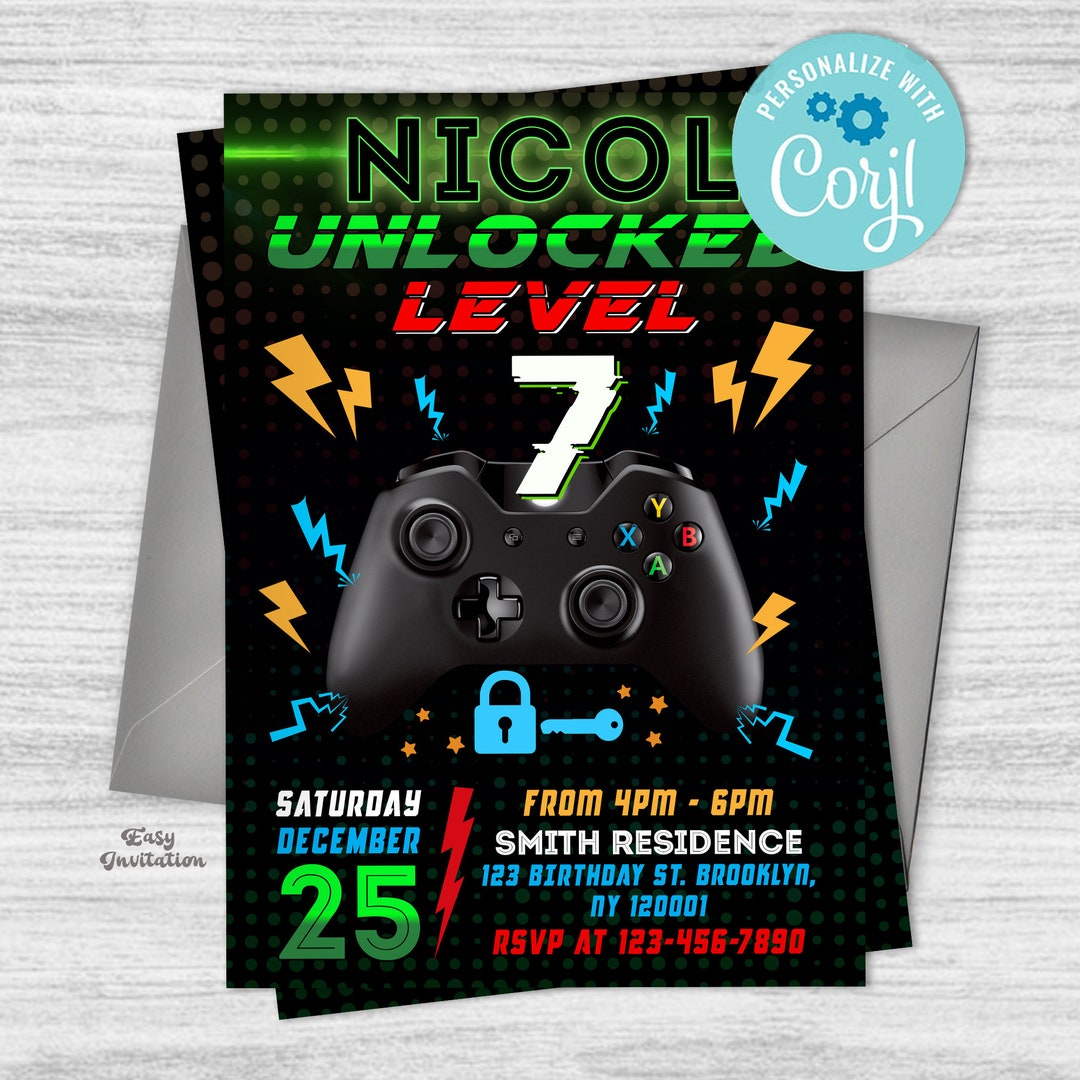 Gaming Party Invitation, Video Game Birthday Invitation, Gamer Birthday