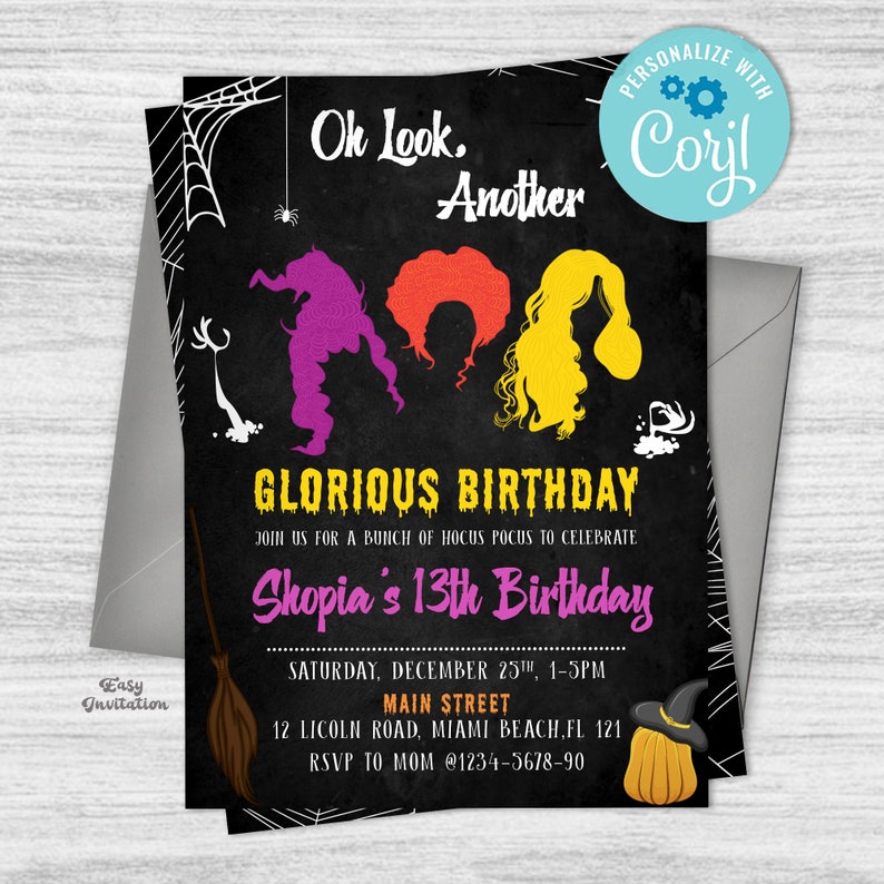 Editable Hocus Pocus Birthday Invitation Sanderson Sisters Etsy