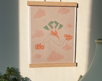 Wall Print: sage green, pink and orange Jumping Joy