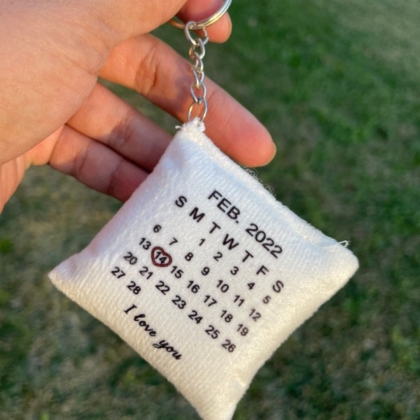 Mini Pillow Special Date Calendar/Photo Custom Keychain/Necklace, Double Sided Personalized Pillow keychain, Tiny Pillow Custom Keychain