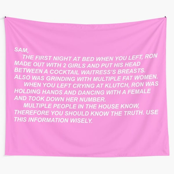 The Note - In Pink Tapestries, Jersey Shore Wall Tapestry, Snooki Wall Hanging