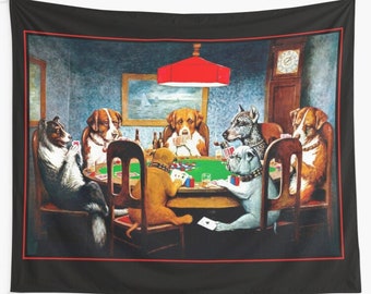 DOGS PLAYING POKER Tapestries Poker Wall Tapestry Dogs Wall Hanging