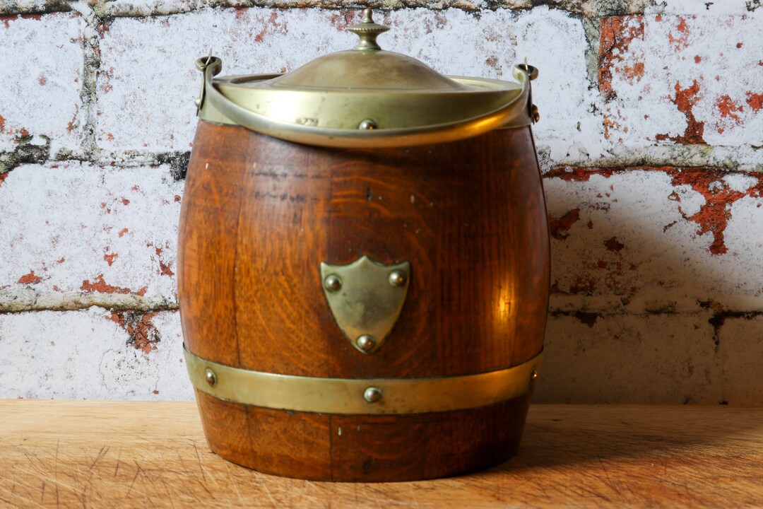 Vintage Wooden Biscuit Barrel Etsy
