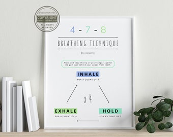 4-7-8 Breathing Technique Digital Print | Therapy, Counsellor, Psychologist Poster | Coping Skills | Grounding | Office Decor | Wall Art
