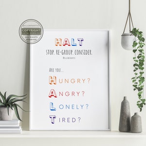 HALT Digital Print | Self-care Poster | Therapy, Counsellor, Psychologist | Office Decor | Well-being | Home Wall Art | Mental Health