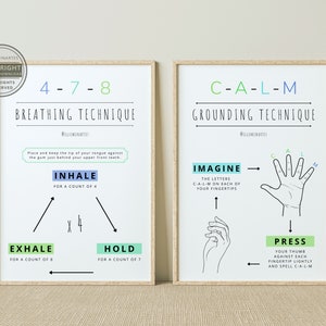 Breathing & Grounding Techniques Bundle  Digital Prints | Therapy, Counsellor, Psychologist Poster | Coping Skills | Office Decor | Wall Art