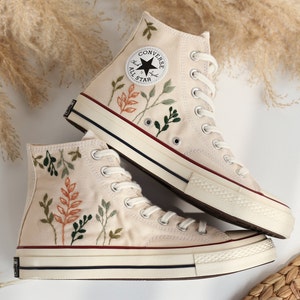 Embroidered Converse High Tops Chuck Taylor 1970s,  Custom Converse Embroidered Simple, Tree Leaves Embroidered Sneakers, Valentine Gifts