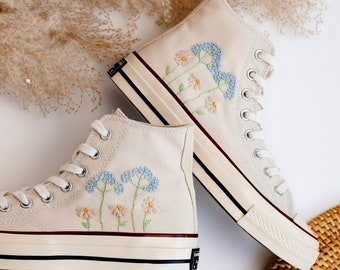 Embroidered Converse, Custom Converse High Tops Embroidered  Dandelion, Flower Embroidered Converse Sneakers Chuck Taylor Embroidered Flower