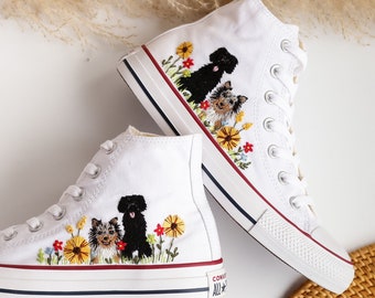 Embroidered Converse Dog, Custom Converse Embroidery Puppy, Embroidered Flower, Dog Converse Custom, Pet Embroidered Shoes, Custom Pet Gifts