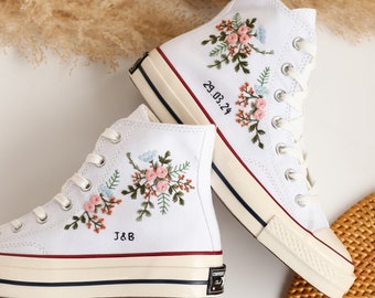 Scarpe da sposa, Converse da sposa personalizzate con fiori ricamati, Converse personalizzate con fiori ricamati, Sneaker da sposa personalizzate