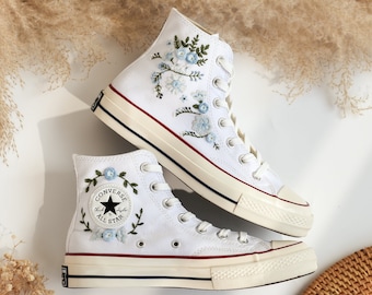 Custom Wedding Converse Taylor 1970s Embroidered Garden Flowers ,Wedding Flowers Embroidered Shoes, Bridal Flowers Embroidered Sneakers