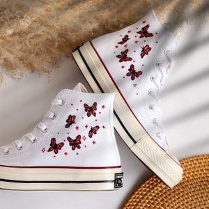 Embroidered Converse High Tops, Custom Converse Chuck Taylor 1970s Embroidered Butterfly, Butterfly Embroidered Sneakers, Valentine Gifts