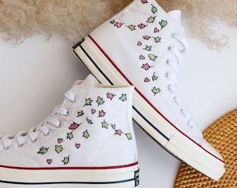 Custom Converse Embroidered Heartstopper Leaves, Bookish Inspired Converse High Tops, Nick and Charlie Embroidered Sneaker Cute Leaves Shoes