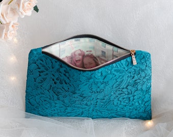Personalized Wedding Purse, Custom Photo Clutch, Simple Photo Purse,  Teal Blue Simple Purse,  Bridesmaid Personalized Gift