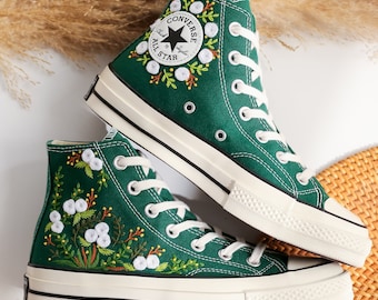 Converse Chuck Taylor personalizado com flores bordadas Converse, tênis bordados com flores para casamento, sapatos bordados com flores, presentes para casais