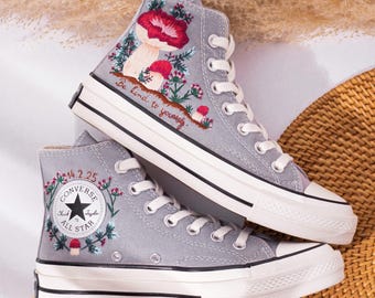 Custom Converse Chuck Taylor Mushrooms Embroidered Converse Shoes, Mushrooms Embroidered Converse Custom, Mushrooms Embroidered Sneakers