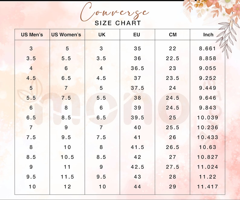 converse size chart