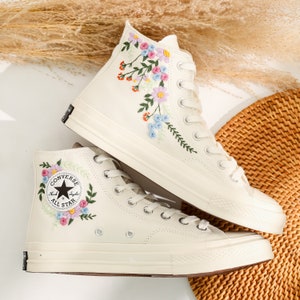 Custom Embroidered Wedding Sneakers, Wedding Flower Embroidered Converse, Colorful Flowers Embroidered Shoes Custom, Boho Wedding Gifts