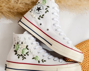 Custom Embroidered Wedding Converse, Hydrangea Flower Embroidered Sneakers for Bride, Bridal Flower Embroidered Sneakers, Gift for Couple