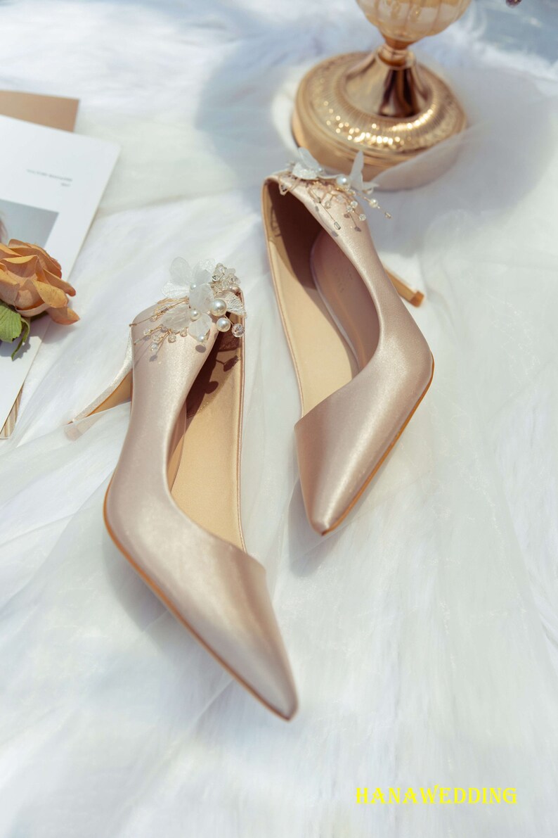 Wedding Shoes With Flowers on the Heel/ Wedding Shoes With | Etsy