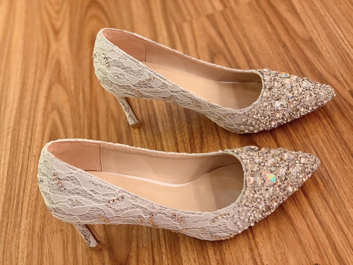Beaded Highheeled Wedding Shoes / Ivory White Lace Wedding Etsy