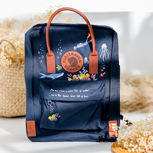 Fjallraven Rucksack Bestickt, Ocean Embroidered Backpack, Fjallraven Kanken Embroidery Blue Whale, Diver, Jellyfish, Custom Kanken With Name