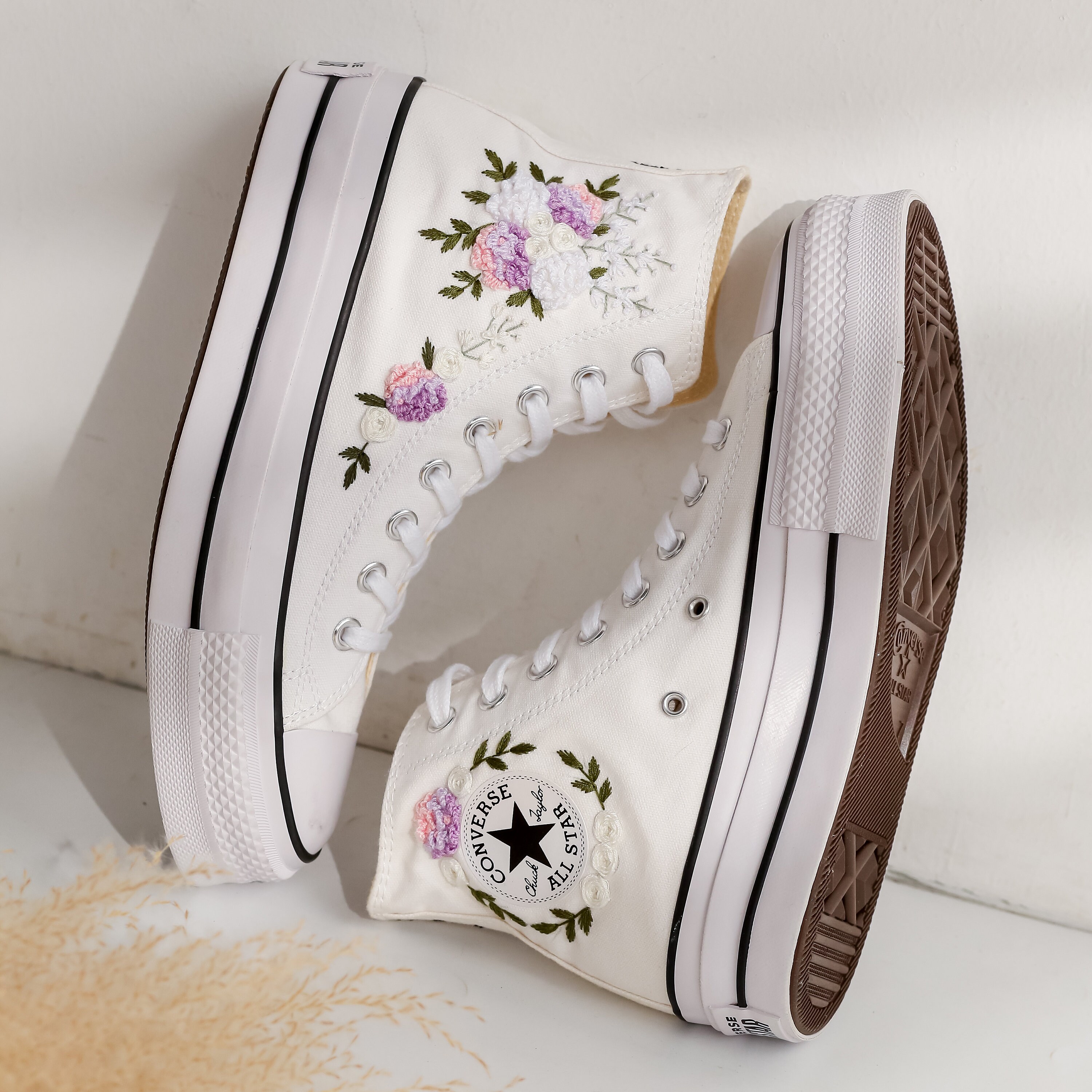 Custom Embroidered Wedding Sneakers, Wedding Flowers Embroidered Shoes ...