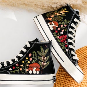 Embroidered Converse, Garden Flower, Mushroom Embroidered Shoes Custom, Mushroom Embroidered Converse, Mushroom Embroidered Sneaker for Men