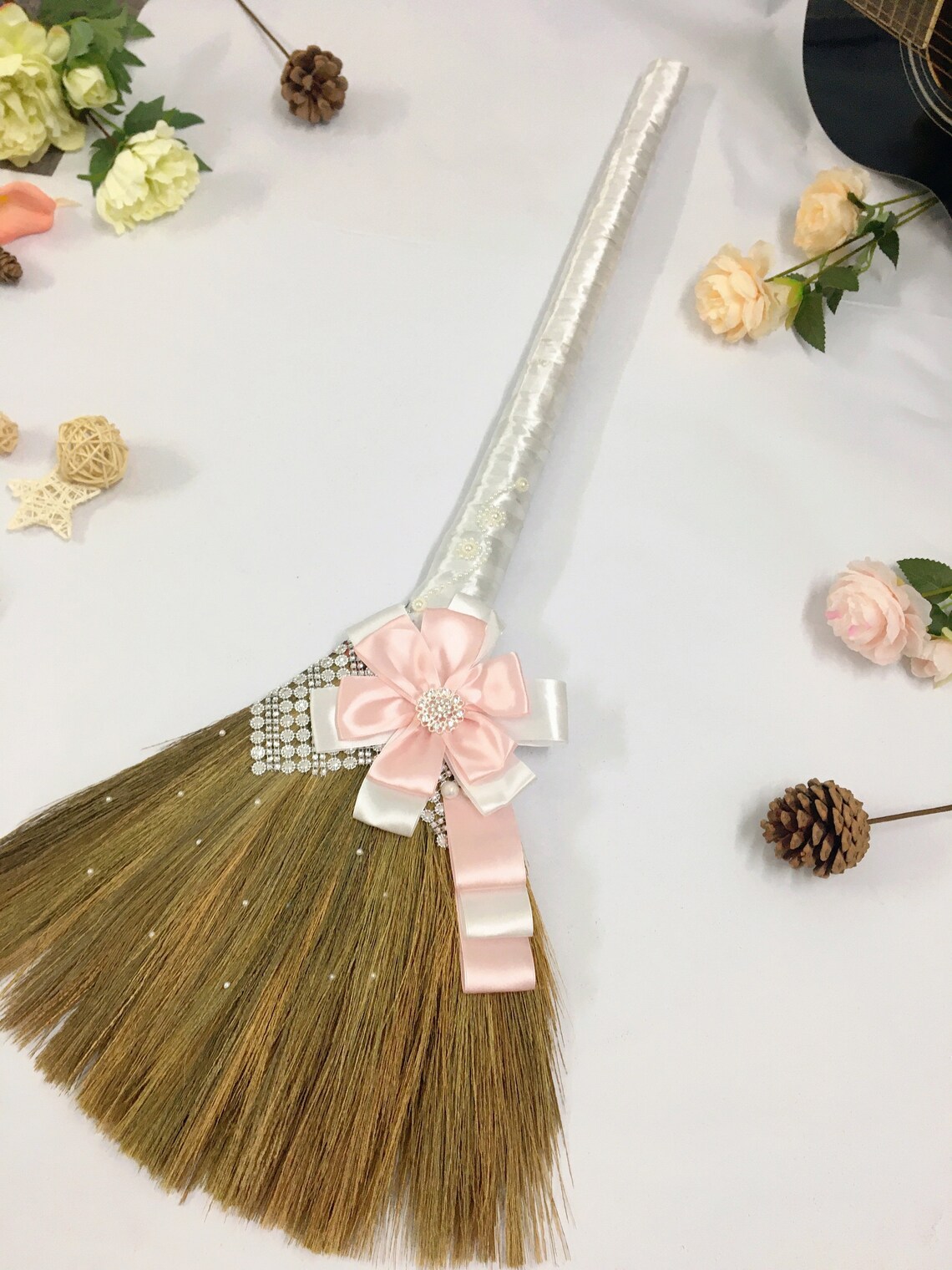 Beaded Wedding Broom White Wedding Broom for Bride / Dance Etsy