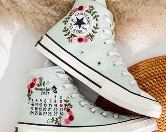 Bridal Converse Embroidery Flowers, Wedding Shoes for Bride, Wedding Flower Embroidered Converse, Bridal Converse Custom, Custom Wedding