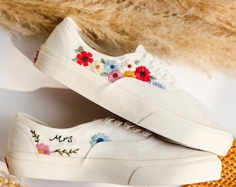 Wedding Vans, Bridal Flowers Embroidered Vans Custom, Wedding Flowers Embroidered Shoes, Flowers Embroidered Wedding Sneakers, Wedding Gifts