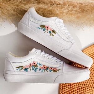 Wedding Sneaker for Bride, Wedding Flowers Embroidered Vans, Bridal Flowers Embroidery Vans, Floral Embroidered Sneakers, Wedding Gifts