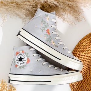Custom Embroidered Converse High Tops, Small Flower Embroidered Converse Shoes, Flowers Embroidered Sneakers, Anniversary Gifts for Her