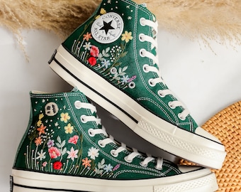 Embroidered Converse Chuck Taylor All Star 1970s, Moon and  Flower Embroidered Sneakers,  Poppies, Rose, Daisy, Sunflower Embroidered Shoes