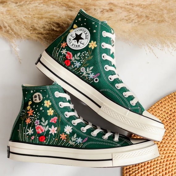 Embroidered Converse Chuck Taylor All Star 1970s Moon and Flower Embroidered Sneakers Poppies Rose Daisy Sunflower Embroidered Shoes Etsy Canada