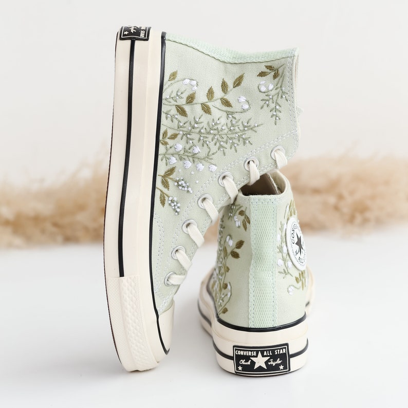 Custom Embroidered Converse high tops, Small Flower Embroidered Converse Shoes, Floral Embroidered Sneakers Custom, Unique Gifts for Her