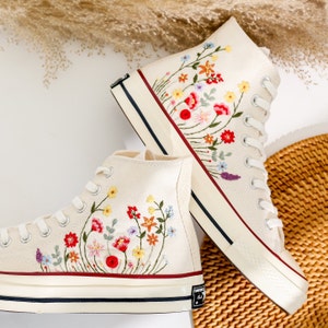 Custom Converse Taylor 1970s Garden Flowers Embroidered Shoes, Flower Embroidered Converse, Wildflowers Embroidered Sneaker, Valentine Gift
