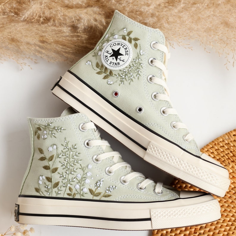 Custom Embroidered Converse high tops, Small Flower Embroidered Converse Shoes, Floral Embroidered Sneakers Custom, Unique Gifts for Her