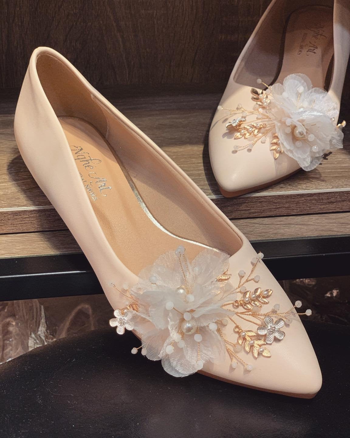 Champagne-colored pointed flats / Women's wedding shoes / | Etsy