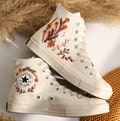 Custom Embroidered Wedding Sneakers, Fall Wedding Flower Embroidered Converse, Burnt Orange Bouquet Embroidered Shoes, Boho Wedding Gifts product logo