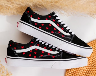 Custom Embroidered Vans for Women, Heart Embroidery Vans for Her, Heart Embroidered Shoes, Unique Gifts for Couple, Birthday Gift for Her