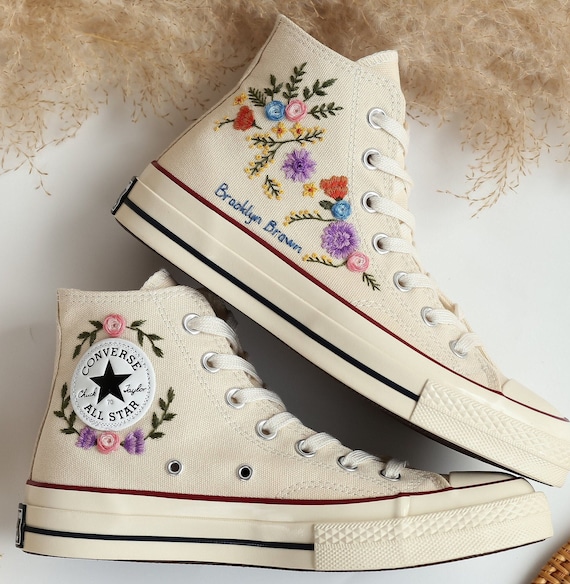 Embroidered Comverse Wedding Sneakers for Bride Bridal Flowers Embroidered Shoes Custom personalized Embroidered Name Wedding Gifts Etsy