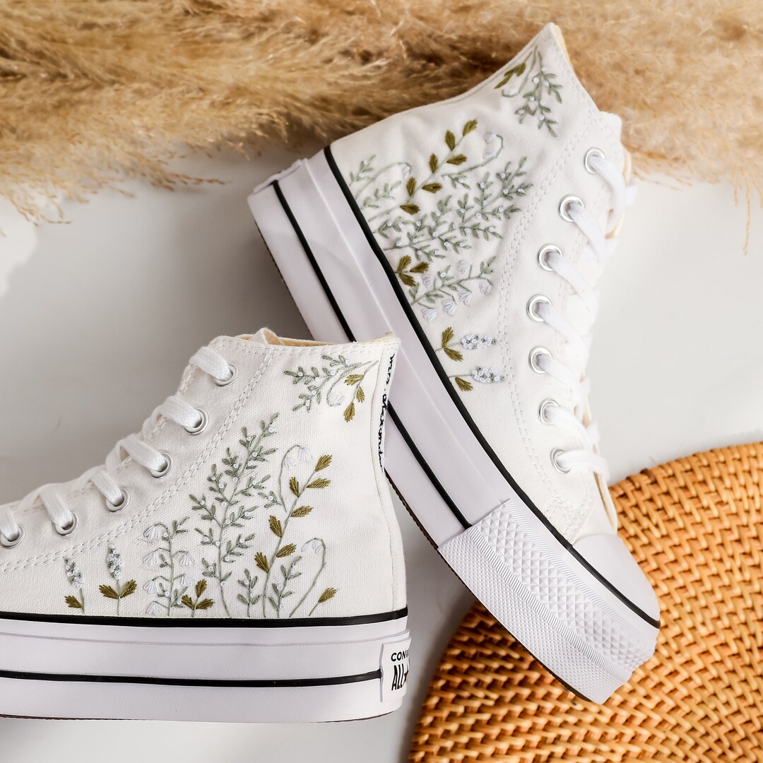 Custom Embroidered Wedding Shoes, Wildflowers Embroidered Converse ...