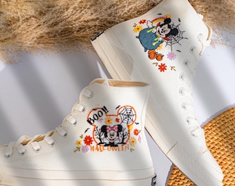 Unique Embroidered Converse Chuck 70 High Top, Disney Mickey & Minnie Halloween Embroidery Converse, Custom Embroidered Sneakers, Gift Idea