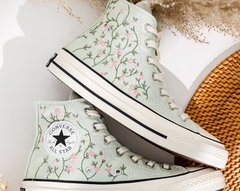 Zapatillas Converse bordadas personalizadas, Converse con bordado de flor pequeña, Zapatillas deportivas con bordado floral, Zapatos con bordado de flores, Regalos para ella