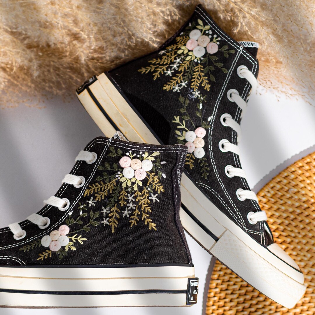Converse Shoes Embroidery Pink and White Roses, Custom Embroidered ...