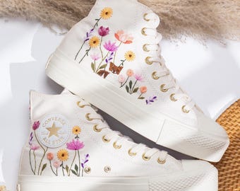 Zapatos de plataforma para boda personalizados, zapatillas con bordado de gato y flores para novia, zapatos bordados para recepción de boda, zapatillas de novia personalizadas